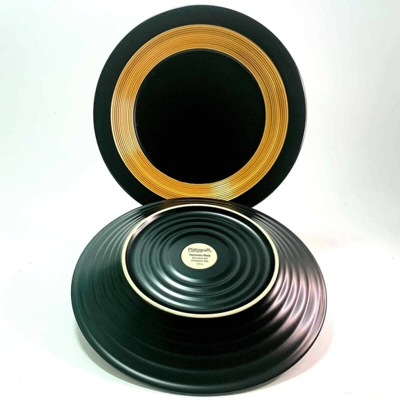 Pfaltzgraff Concentric Black 11" Earthenware Dinner Plate Brown Wood Tone Rings - Picture 9 of 10